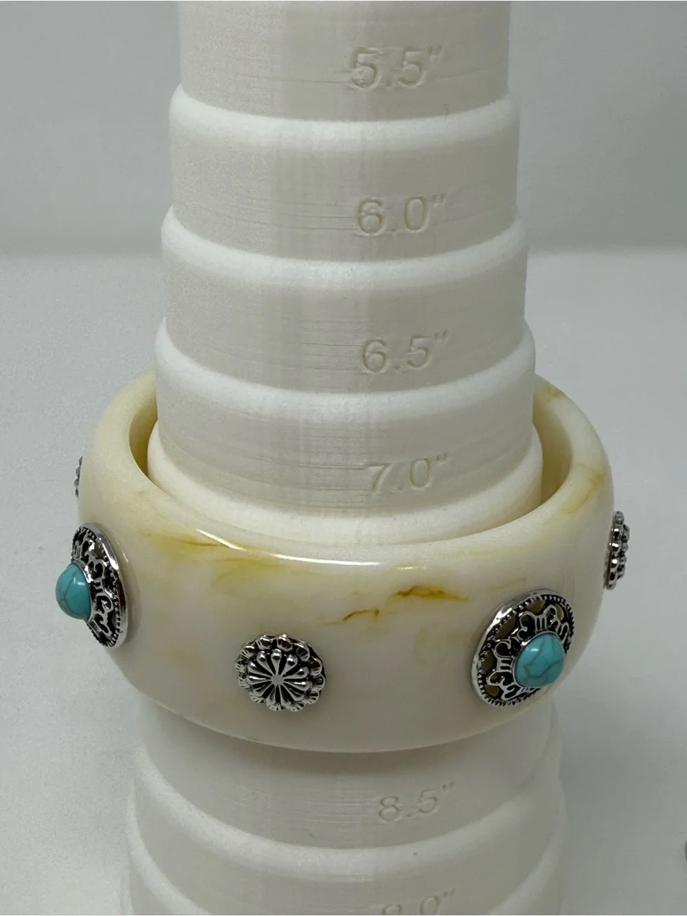 nOir Jewelry White Marble Resin Bangle with Turquoise Accents